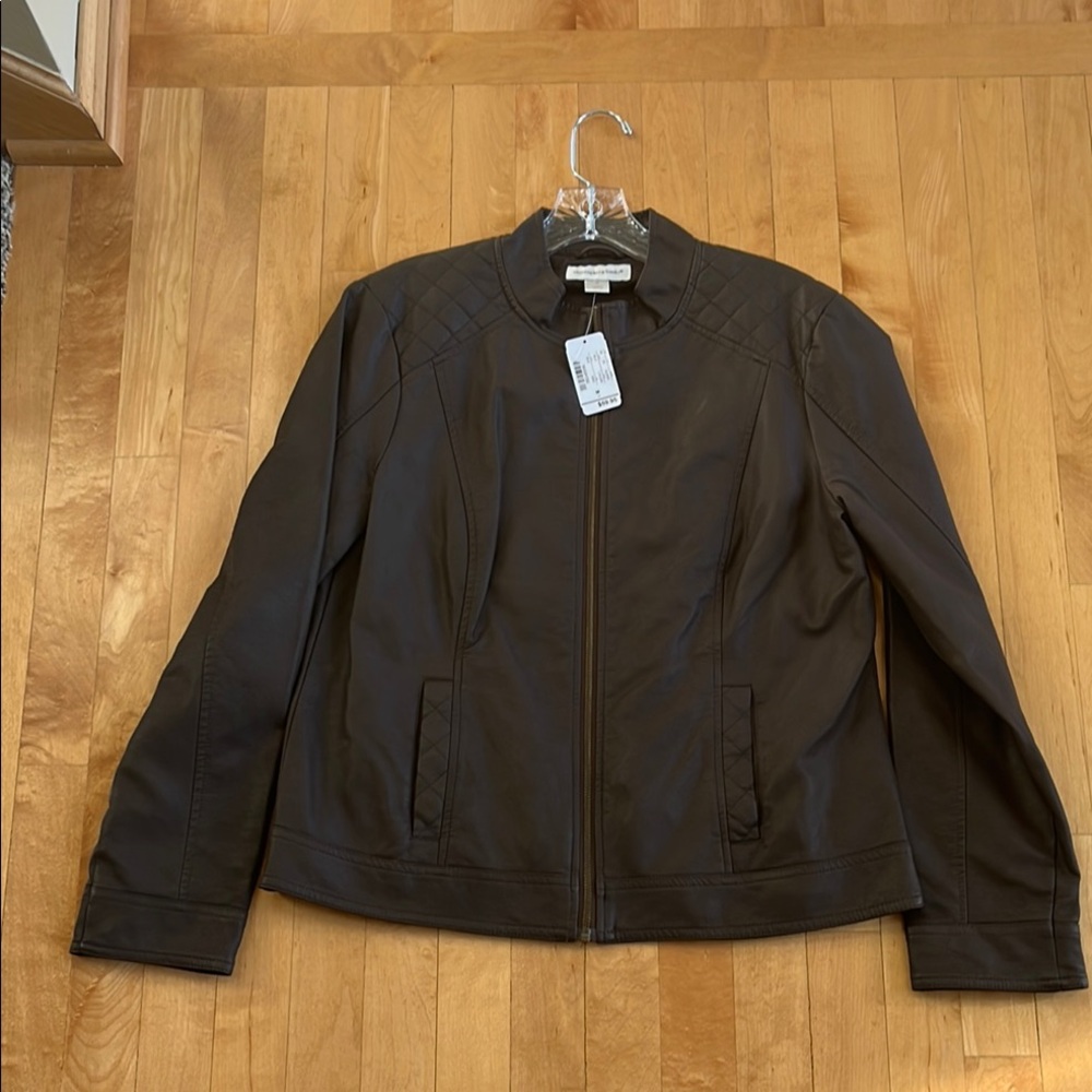 Christopher & Banks Faux Brown Leather Jacket NWT